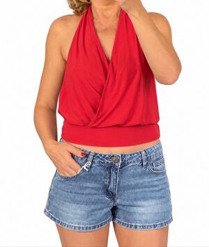 Moa Moa Red Halter Draped Crop Top NWT Size M